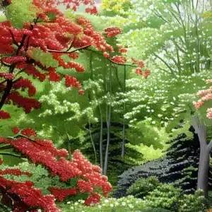 Jardin Japonais Multicolore tableau vibrant avec touches surréalistes