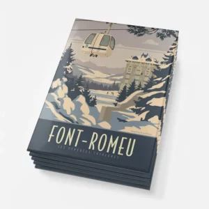Winter-themed Font-Romeu magnets depicting snowy mountain scenery.