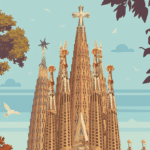 Zoomed poster view of Barcelona's Sagrada Família by Travel Poster.