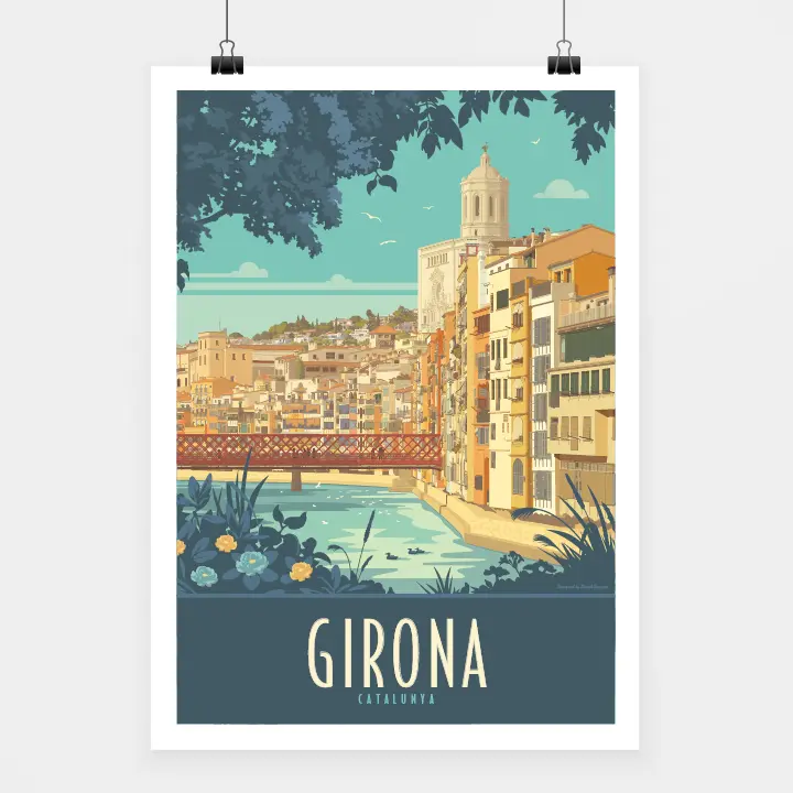 Travel-Poster-Affiche-Girona-Bleu Affiche Girona Bleu par Travel Poster, design épuré et élégant.