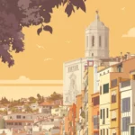 Travel Poster showcases Affiche Girona | Jaune with vibrant hues.