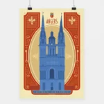 Affiche Angers Cathédrale illustrating iconic French architecture.