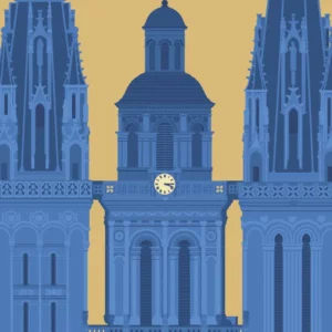 Angers Cathédrale poster featuring iconic architecture and vibrant colors.
