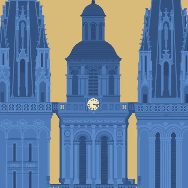 Angers Cathédrale poster featuring iconic architecture and vibrant colors.