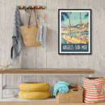 Colorful Travel Poster of Argelès Le port with scenic harbor view