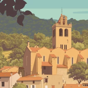 Colorful illustration of Prats de Mollo la Preste poster design