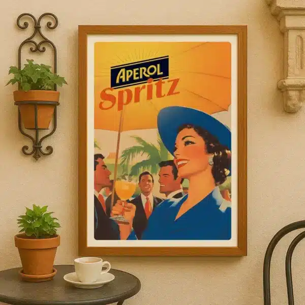 Affiche Spritz retro with vibrant pop art vintage design.