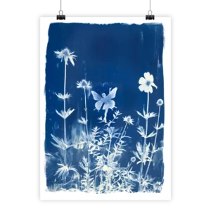Fée Cyanotype poster by i-Art, dreamy fairy design, 50x70 cm.