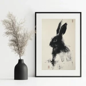 Minimalist poster Japan Rabbit in a serene interior setting.