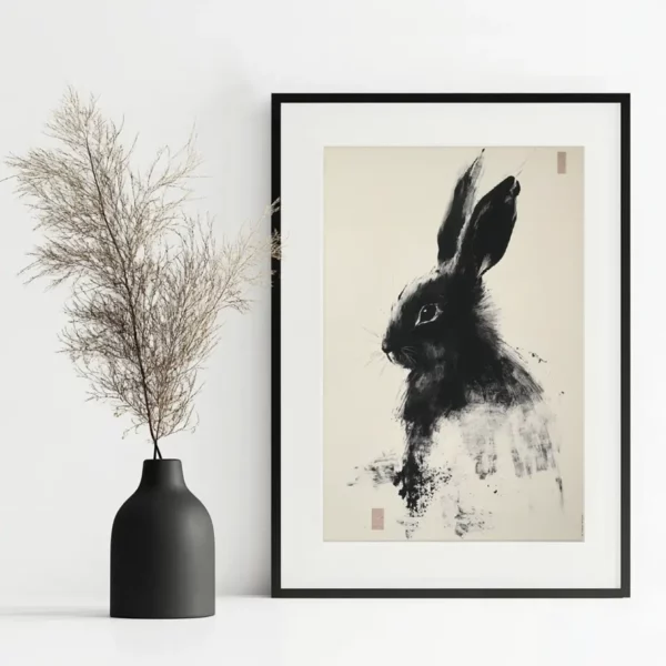 Minimalist poster Japan Rabbit in a serene interior setting.