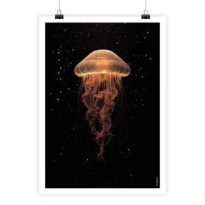 Enigmatic Méduse lumière poster with glowing gothic jellyfish design