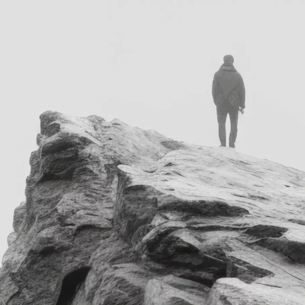 Man on stone concept photo with contemplative atmosphere