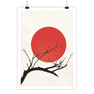 Soleil Rouge et Cerisier du Japon artwork, minimalistic concept by i-Art.