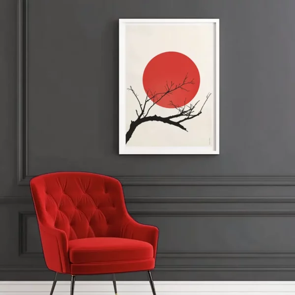 Abstract Soleil Rouge et Cerisier du Japon with minimal floral design.