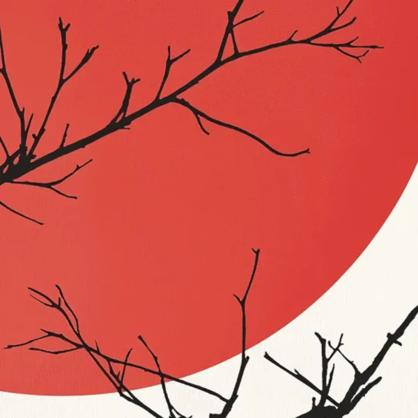 Soleil Rouge et Cerisier du Japon minimal concept art with red sun.