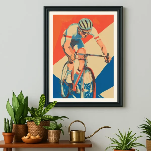 Vintage i-Art Tour de France retro poster design featuring cycling elements.