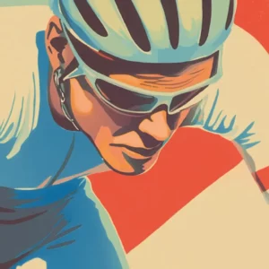 Cyclist in vintage Tour de France outfit, i-Art gallery display.