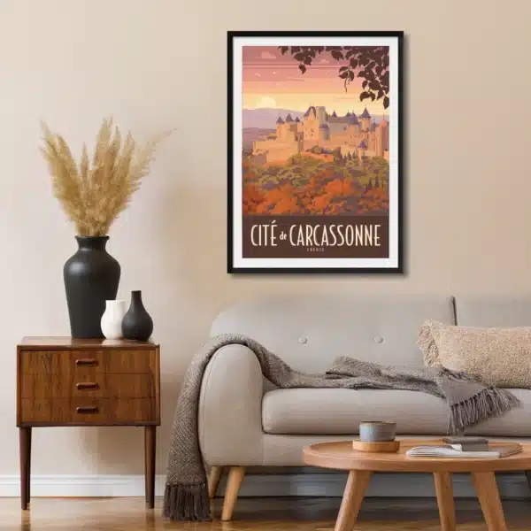 Décor avec l'affiche encadrée Cité médiévale de Carcassonne