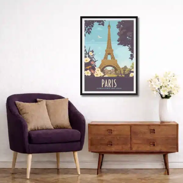 Décor avec l'affiche encadrée Paris Tour Eiffel